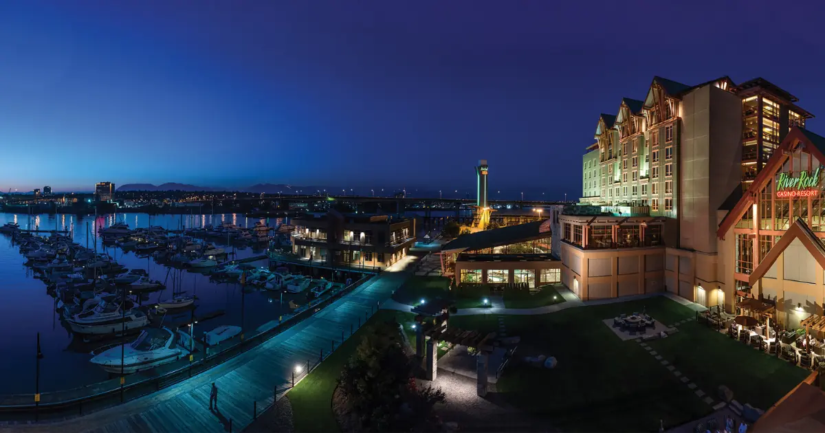 River Rock Casino Resort exterior with marina